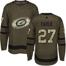 Youth Adidas Carolina Hurricanes #27 Justin Faulk Authentic Green Salute to Service NHL Jersey