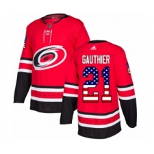 Men's Adidas Carolina Hurricanes #21 Julien Gauthier Authentic Red USA Flag Fashion NHL Jersey