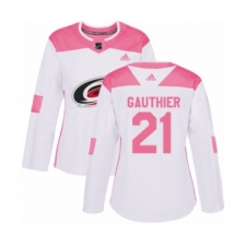 Women's Adidas Carolina Hurricanes #21 Julien Gauthier Authentic White  Pink Fashion NHL Jersey