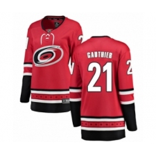 Women's Carolina Hurricanes #21 Julien Gauthier Authentic Red Home Fanatics Branded Breakaway NHL Jersey