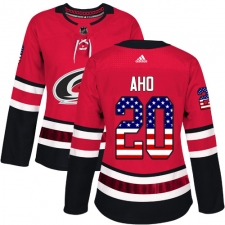 Women's Adidas Carolina Hurricanes #20 Sebastian Aho Authentic Red USA Flag Fashion NHL Jersey