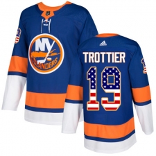 Men's Adidas New York Islanders #19 Bryan Trottier Authentic Royal Blue USA Flag Fashion NHL Jersey