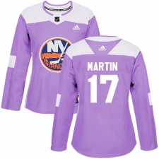 Women's Adidas New York Islanders #17 Matt Martin Authentic Purple Fights Cancer Practice NHL Jersey