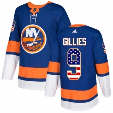 Men's Adidas New York Islanders #9 Clark Gillies Authentic Royal Blue USA Flag Fashion NHL Jersey