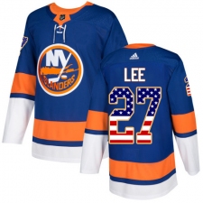 Men's Adidas New York Islanders #27 Anders Lee Authentic Royal Blue USA Flag Fashion NHL Jersey