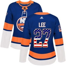 Women's Adidas New York Islanders #27 Anders Lee Authentic Royal Blue USA Flag Fashion NHL Jersey