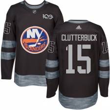 Men's Adidas New York Islanders #15 Cal Clutterbuck Authentic Black 1917-2017 100th Anniversary NHL Jersey
