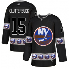 Men's Adidas New York Islanders #15 Cal Clutterbuck Authentic Black Team Logo Fashion NHL Jersey