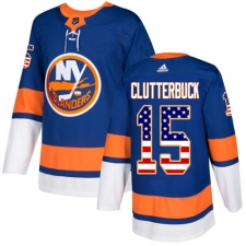 Men's Adidas New York Islanders #15 Cal Clutterbuck Authentic Royal Blue USA Flag Fashion NHL Jersey