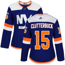 Women's Adidas New York Islanders #15 Cal Clutterbuck Premier Blue Alternate NHL Jersey
