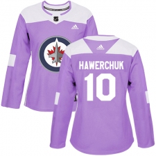 Women's Adidas Winnipeg Jets #10 Dale Hawerchuk Authentic Purple Fights Cancer Practice NHL Jersey