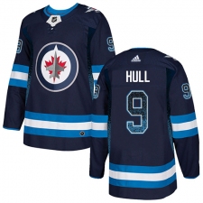 Men's Adidas Winnipeg Jets #9 Bobby Hull Authentic Navy Blue Drift Fashion NHL Jersey