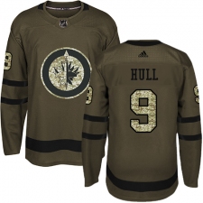 Men's Adidas Winnipeg Jets #9 Bobby Hull Premier Green Salute to Service NHL Jersey