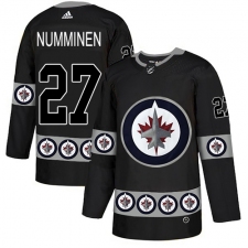 Men's Adidas Winnipeg Jets #27 Teppo Numminen Authentic Black Team Logo Fashion NHL Jersey