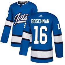 Men's Adidas Winnipeg Jets #16 Laurie Boschman Authentic Blue Alternate NHL Jersey