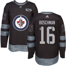 Men's Adidas Winnipeg Jets #16 Laurie Boschman Premier Black 1917-2017 100th Anniversary NHL Jersey