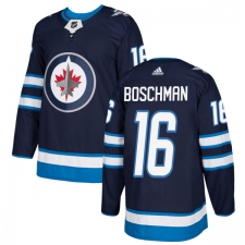 Youth Adidas Winnipeg Jets #16 Laurie Boschman Premier Navy Blue Home NHL Jersey