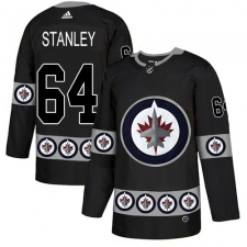 Men's Adidas Winnipeg Jets #64 Logan Stanley Authentic Black Team Logo Fashion NHL Jersey