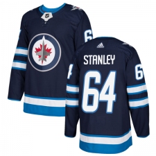 Men's Adidas Winnipeg Jets #64 Logan Stanley Authentic Navy Blue Home NHL Jersey