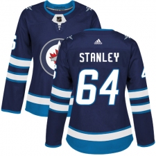 Women's Adidas Winnipeg Jets #64 Logan Stanley Authentic Navy Blue Home NHL Jersey