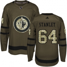 Youth Adidas Winnipeg Jets #64 Logan Stanley Premier Green Salute to Service NHL Jersey