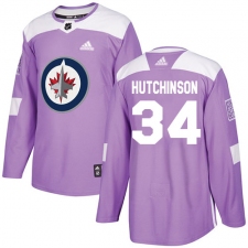 Youth Adidas Winnipeg Jets #34 Michael Hutchinson Authentic Purple Fights Cancer Practice NHL Jersey