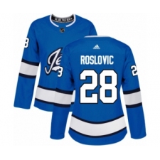 Women's Adidas Winnipeg Jets #28 Jack Roslovic Authentic Blue Alternate NHL Jersey