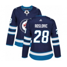 Women's Adidas Winnipeg Jets #28 Jack Roslovic Authentic Navy Blue Home NHL Jersey