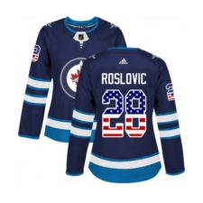 Women's Adidas Winnipeg Jets #28 Jack Roslovic Authentic Navy Blue USA Flag Fashion NHL Jersey