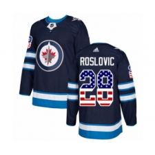 Youth Adidas Winnipeg Jets #28 Jack Roslovic Authentic Navy Blue USA Flag Fashion NHL Jersey