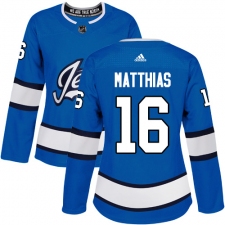 Women's Adidas Winnipeg Jets #16 Shawn Matthias Authentic Blue Alternate NHL Jersey