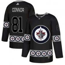 Men's Adidas Winnipeg Jets #81 Kyle Connor Authentic Black Team Logo Fashion NHL Jersey