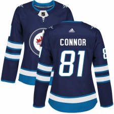 Women's Adidas Winnipeg Jets #81 Kyle Connor Authentic Navy Blue Home NHL Jersey