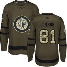 Youth Adidas Winnipeg Jets #81 Kyle Connor Authentic Green Salute to Service NHL Jersey
