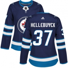 Women's Adidas Winnipeg Jets #37 Connor Hellebuyck Authentic Navy Blue Home NHL Jersey