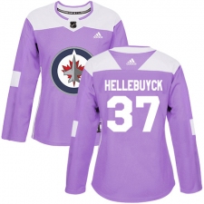 Women's Adidas Winnipeg Jets #37 Connor Hellebuyck Authentic Purple Fights Cancer Practice NHL Jersey