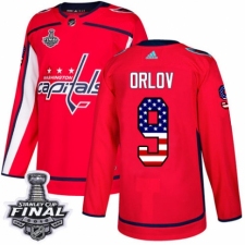 Men's Adidas Washington Capitals #9 Dmitry Orlov Authentic Red USA Flag Fashion 2018 Stanley Cup Final NHL Jersey