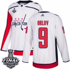 Men's Adidas Washington Capitals #9 Dmitry Orlov Authentic White Away 2018 Stanley Cup Final NHL Jersey