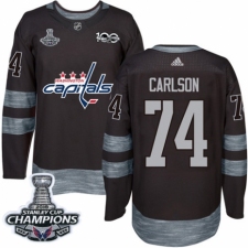 Men's Adidas Washington Capitals #74 John Carlson Authentic Black 1917-2017 100th Anniversary 2018 Stanley Cup Final Champions NHL Jersey