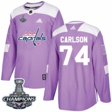 Men's Adidas Washington Capitals #74 John Carlson Authentic Purple Fights Cancer Practice 2018 Stanley Cup Final Champions NHL Jersey