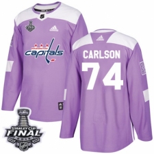 Men's Adidas Washington Capitals #74 John Carlson Authentic Purple Fights Cancer Practice 2018 Stanley Cup Final NHL Jersey
