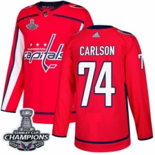 Men's Adidas Washington Capitals #74 John Carlson Authentic Red Home 2018 Stanley Cup Final Champions NHL Jersey