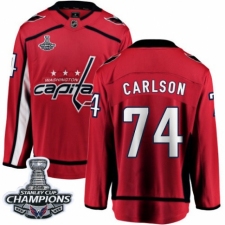 Men's Washington Capitals #74 John Carlson Fanatics Branded Red Home Breakaway 2018 Stanley Cup Final Champions NHL Jersey