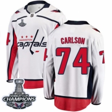 Men's Washington Capitals #74 John Carlson Fanatics Branded White Away Breakaway 2018 Stanley Cup Final Champions NHL Jersey
