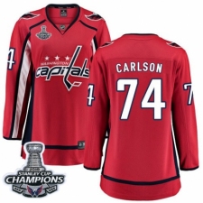 Women's Washington Capitals #74 John Carlson Fanatics Branded Red Home Breakaway 2018 Stanley Cup Final Champions NHL Jersey