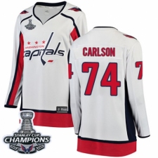 Women's Washington Capitals #74 John Carlson Fanatics Branded White Away Breakaway 2018 Stanley Cup Final Champions NHL Jersey