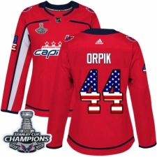 Women's Adidas Washington Capitals #44 Brooks Orpik Authentic Red USA Flag Fashion 2018 Stanley Cup Final Champions NHL Jersey