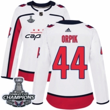 Women's Adidas Washington Capitals #44 Brooks Orpik Authentic White Away 2018 Stanley Cup Final Champions NHL Jersey