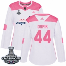 Women's Adidas Washington Capitals #44 Brooks Orpik Authentic White Pink Fashion 2018 Stanley Cup Final Champions NHL Jersey