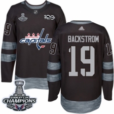 Men's Adidas Washington Capitals #19 Nicklas Backstrom Authentic Black 1917-2017 100th Anniversary 2018 Stanley Cup Final Champions NHL Jersey